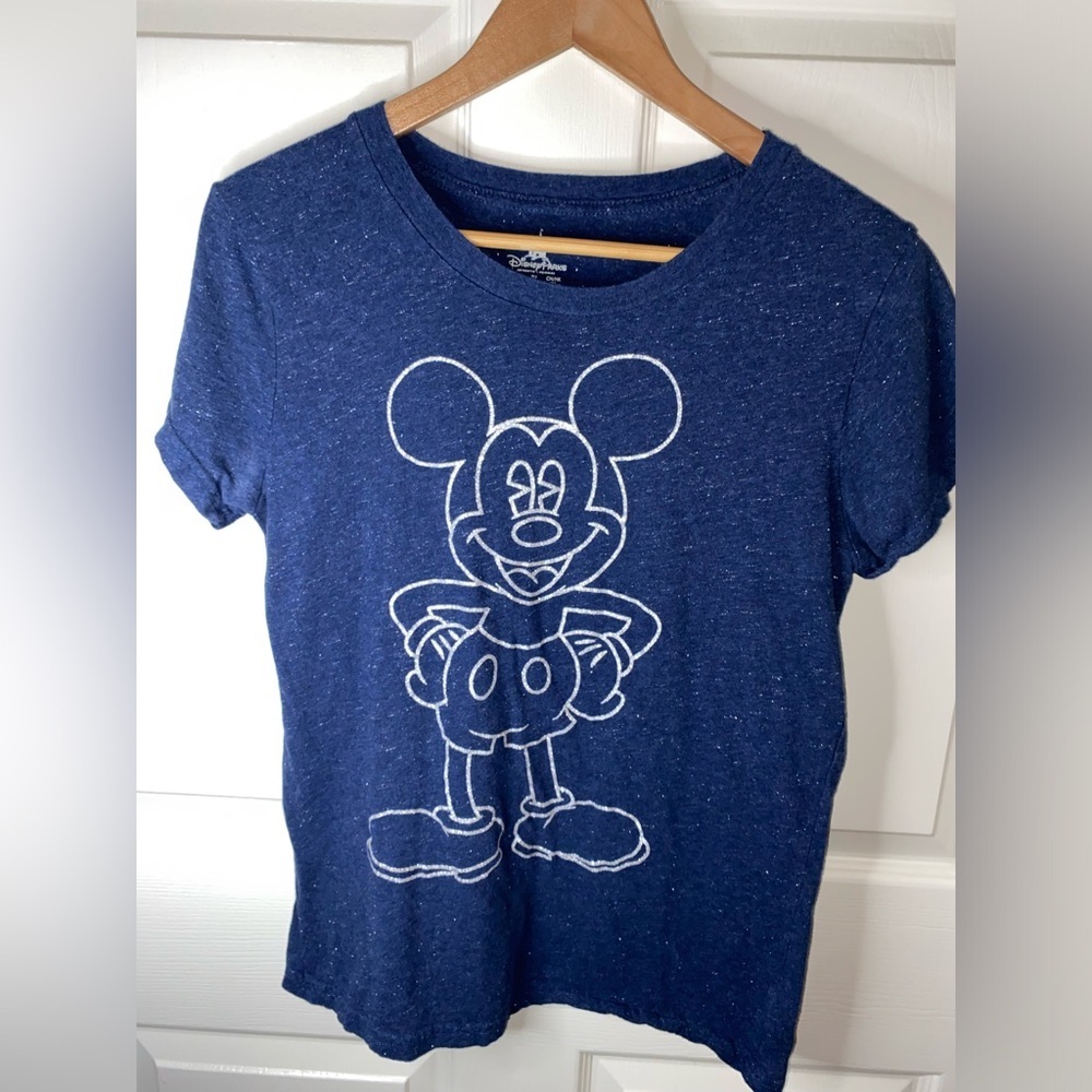 Disney Parks Authentic Mickey Mouse Glitter Shirt – Women’s Large | Navy Blue |
